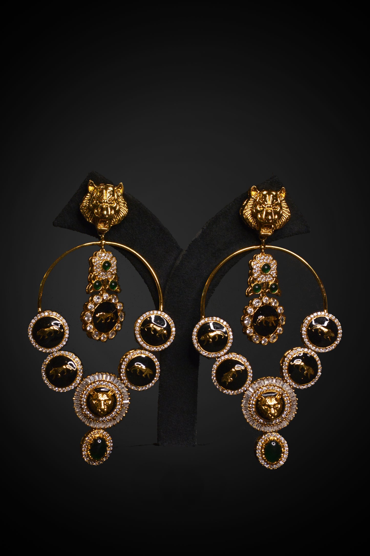 Golden Green Lion’s Long Earrings