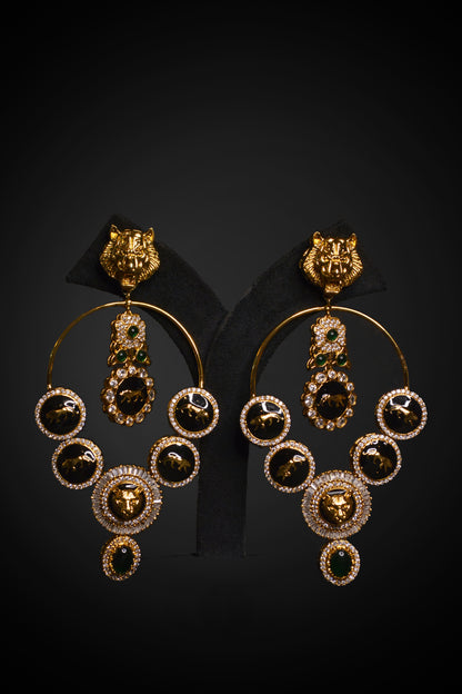 Golden Green Lion’s Long Earrings