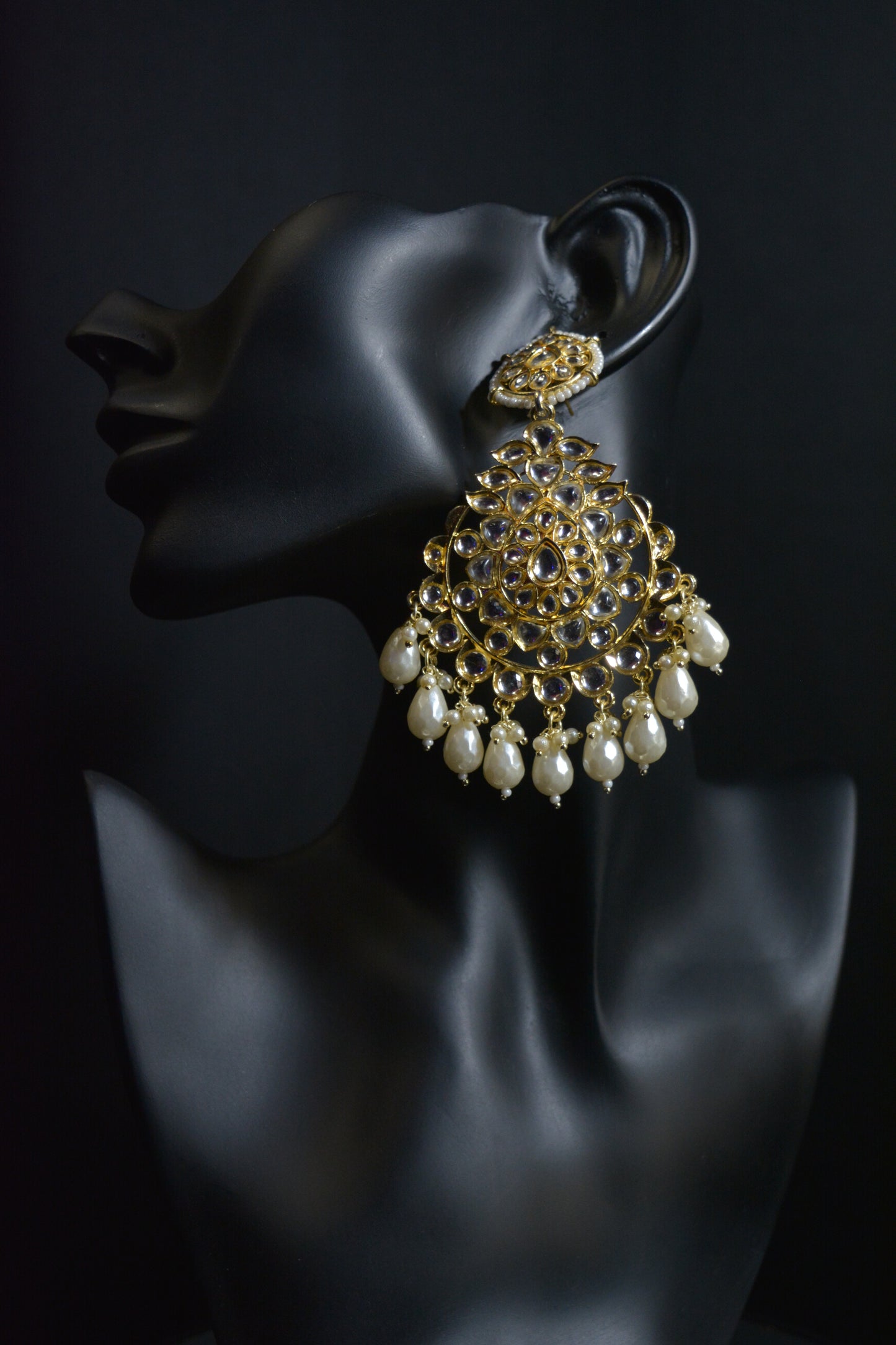 Premium Stone Embellished White Earrings with Tika