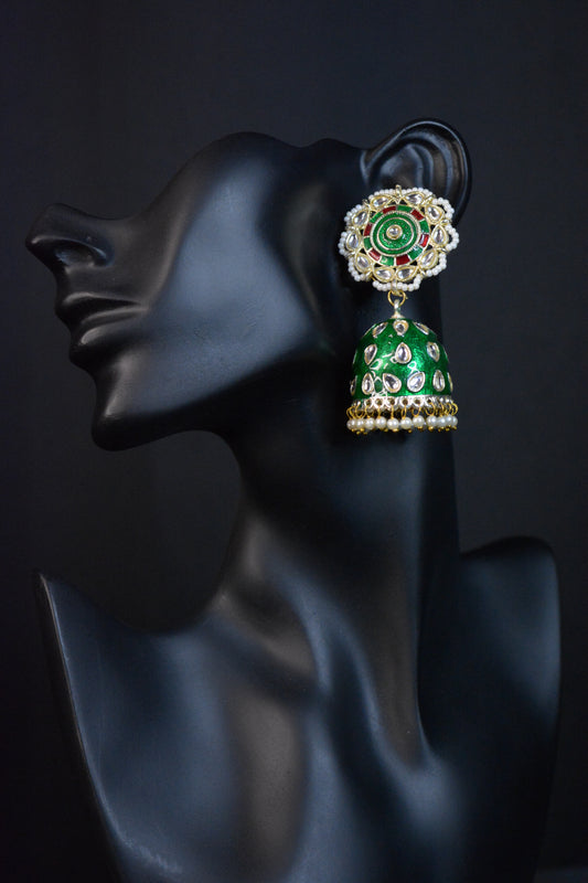 Bareilly Fern Fantasy Green Jhumka with Tika