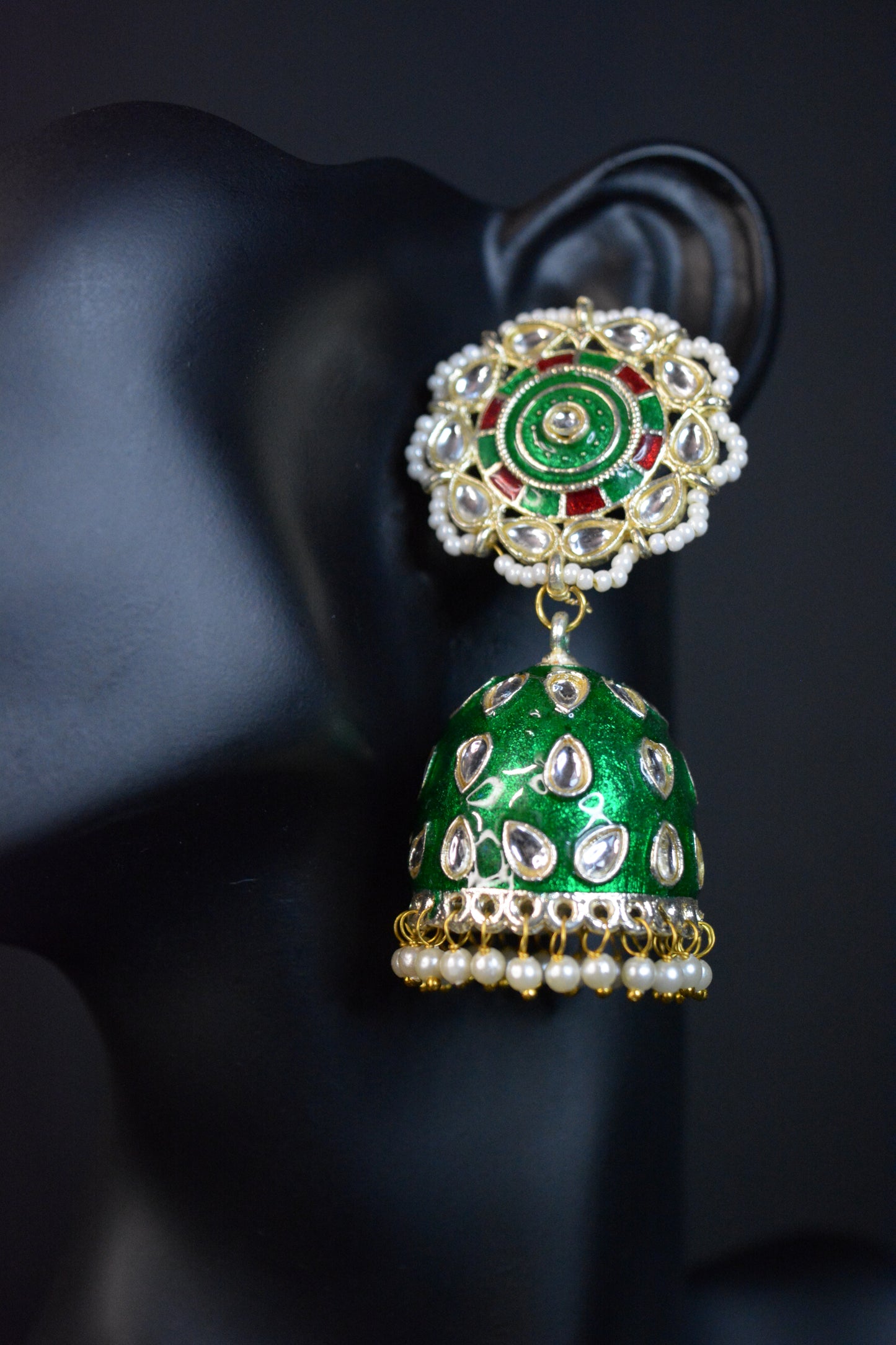 Bareilly Fern Fantasy Green Jhumka with Tika