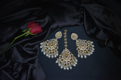 Premium Stone Embellished White Earrings with Tika