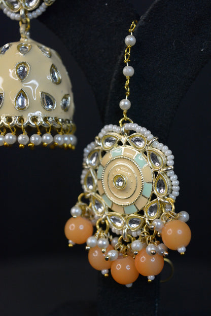 Bareilly Tan Twilight Jhumka with Tika