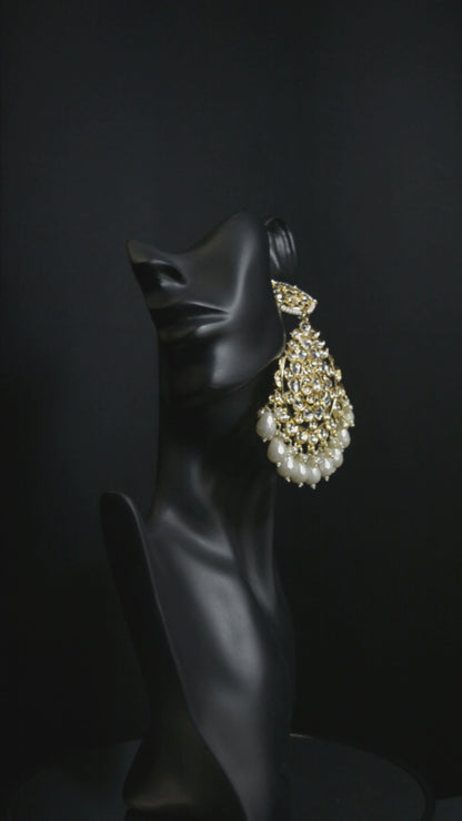 Premium Stone Embellished White Earrings with Tika